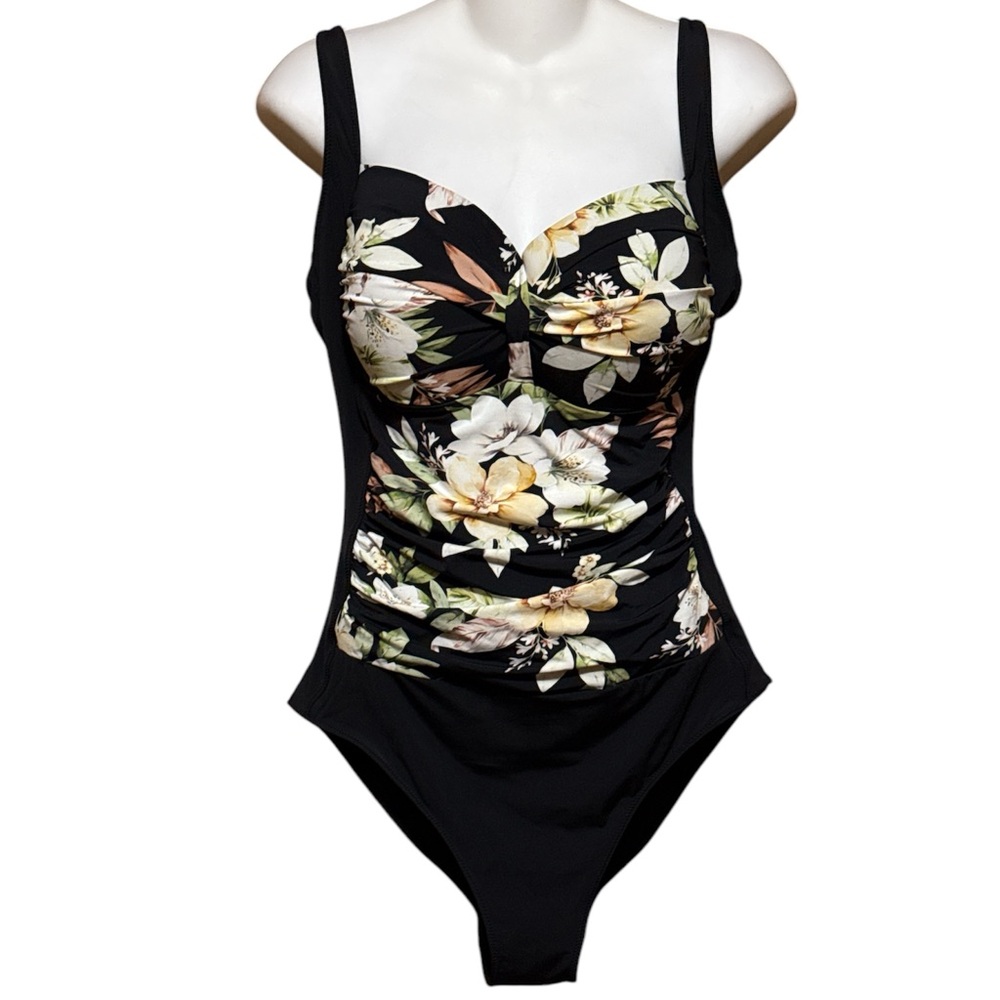 Everyday Sunday Black & Floral One-Piece Swimsuit Padded Cups Adjustable Straps